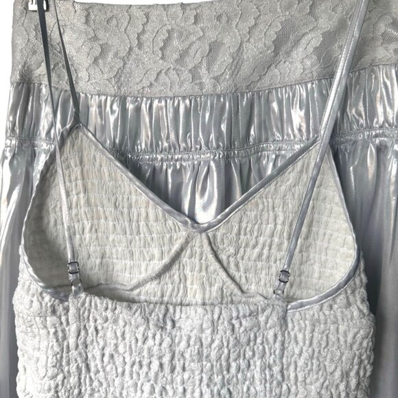 Free People Helin Skirt Set Shimmering Smocked Piped-Edge Detail Crop Tank Silky - Picture 8 of 16